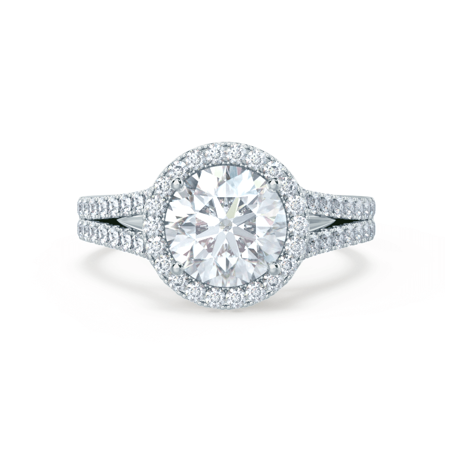 0.5 CT Round Halo, Pave & Split Shank  Lab Grown Diamond Engagement Ring