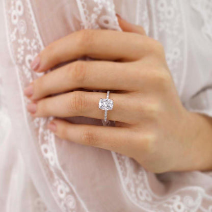 2.3 CT Elongated Cushion Hidden Halo & Pave Lab Grown Diamond Engagement Ring