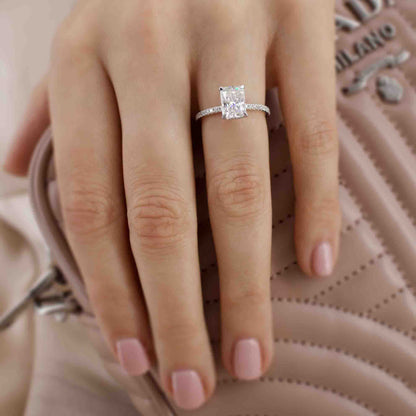 1.8 CT Radiant Hidden Halo & Pave Lab Grown Diamond Engagement Ring