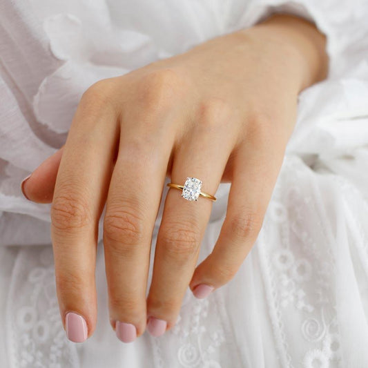 2 CT Elongated Cushion Hidden Halo Lab Grown Diamond Engagement Ring