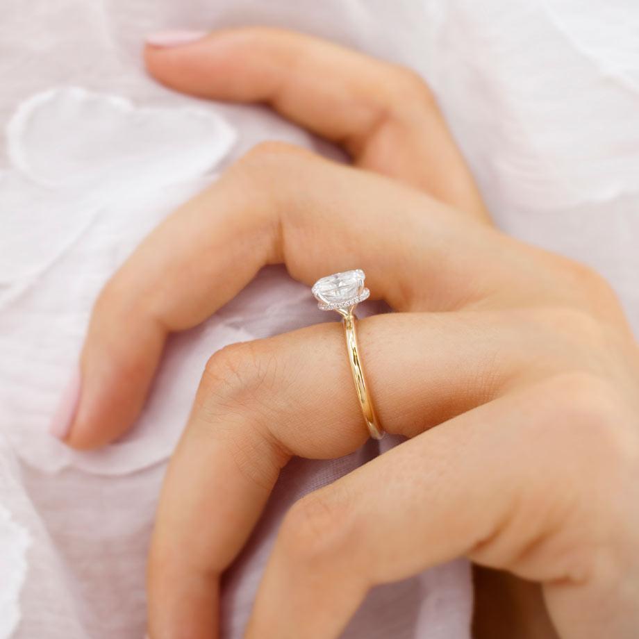 1.5 CT Elongated Cushion Hidden Halo Lab Grown Diamond Engagement Ring