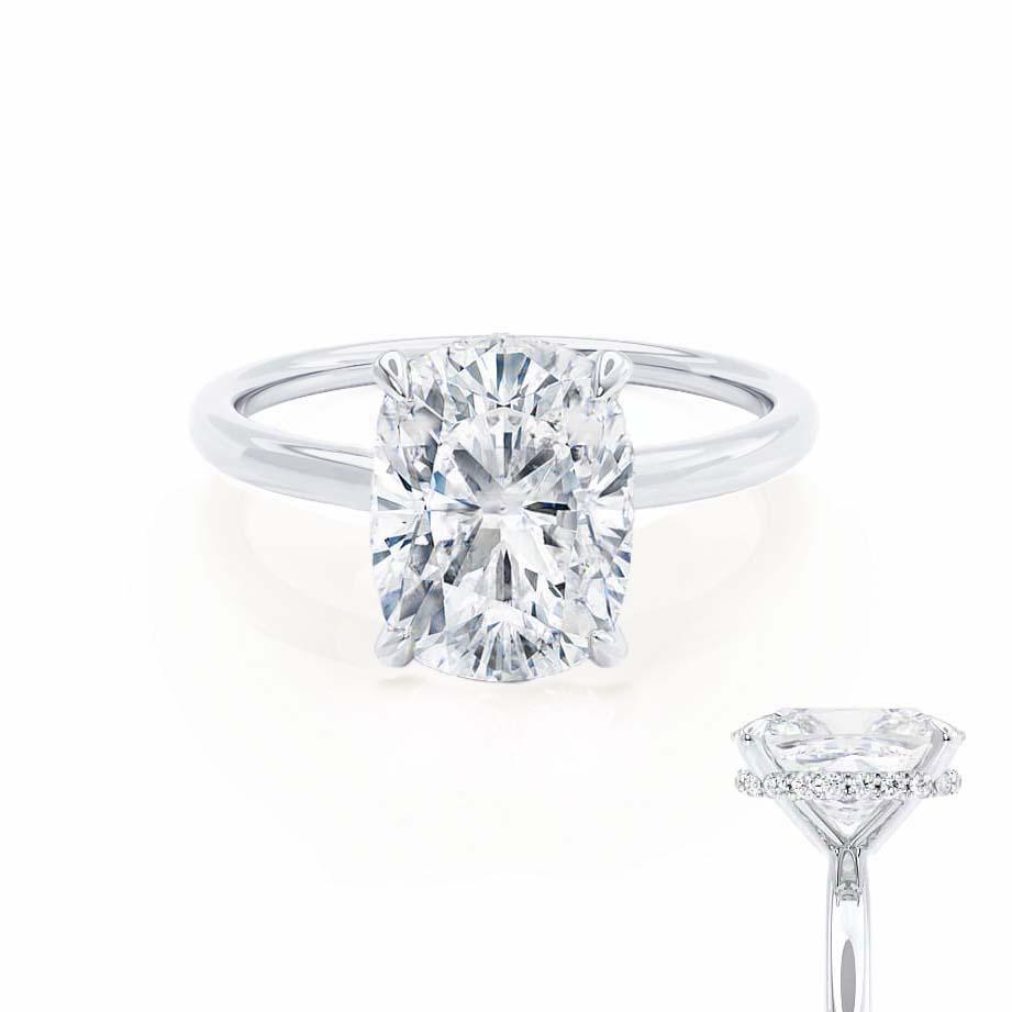 1.5 CT Elongated Cushion Hidden Halo Lab Grown Diamond Engagement Ring