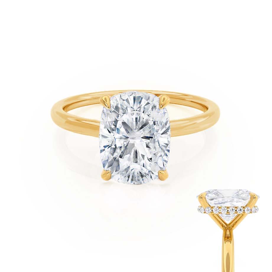 2 CT Elongated Cushion Hidden Halo Lab Grown Diamond Engagement Ring