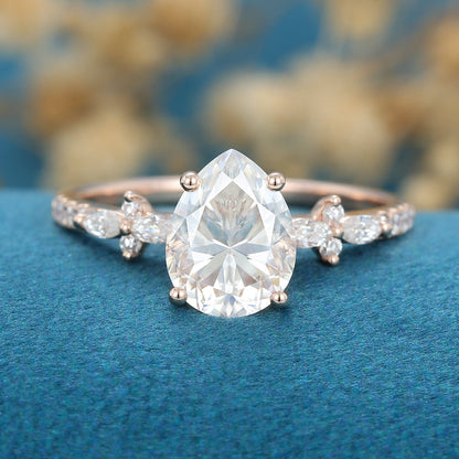 1 CT Pear Cluster Lab Grown Diamond Engagement Ring