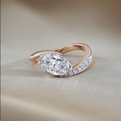 1.59 CT Oval Swirl Pave Moissanite Engagement Ring