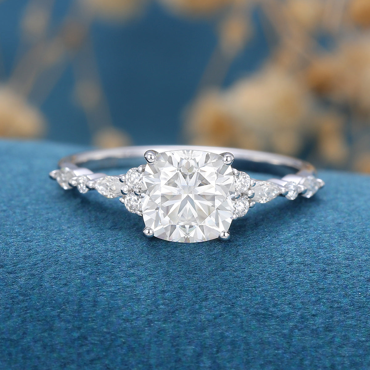 1.21 CT Cushion Cluster Lab Grown Diamond Engagement Ring