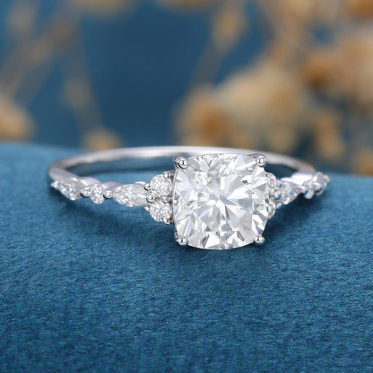 1.21 CT Cushion Cluster Lab Grown Diamond Engagement Ring