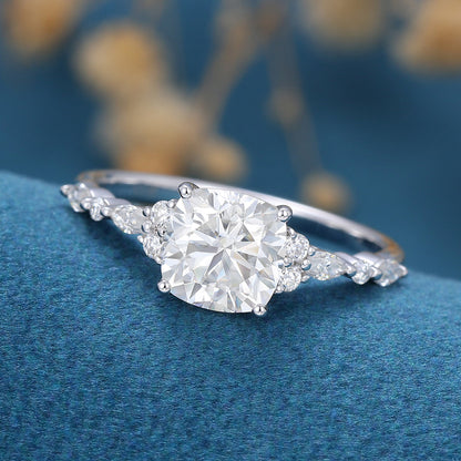 1.21 CT Cushion Cluster Lab Grown Diamond Engagement Ring