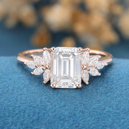 1.6 CT Emerald Cluster Lab Grown Diamond Engagement Ring