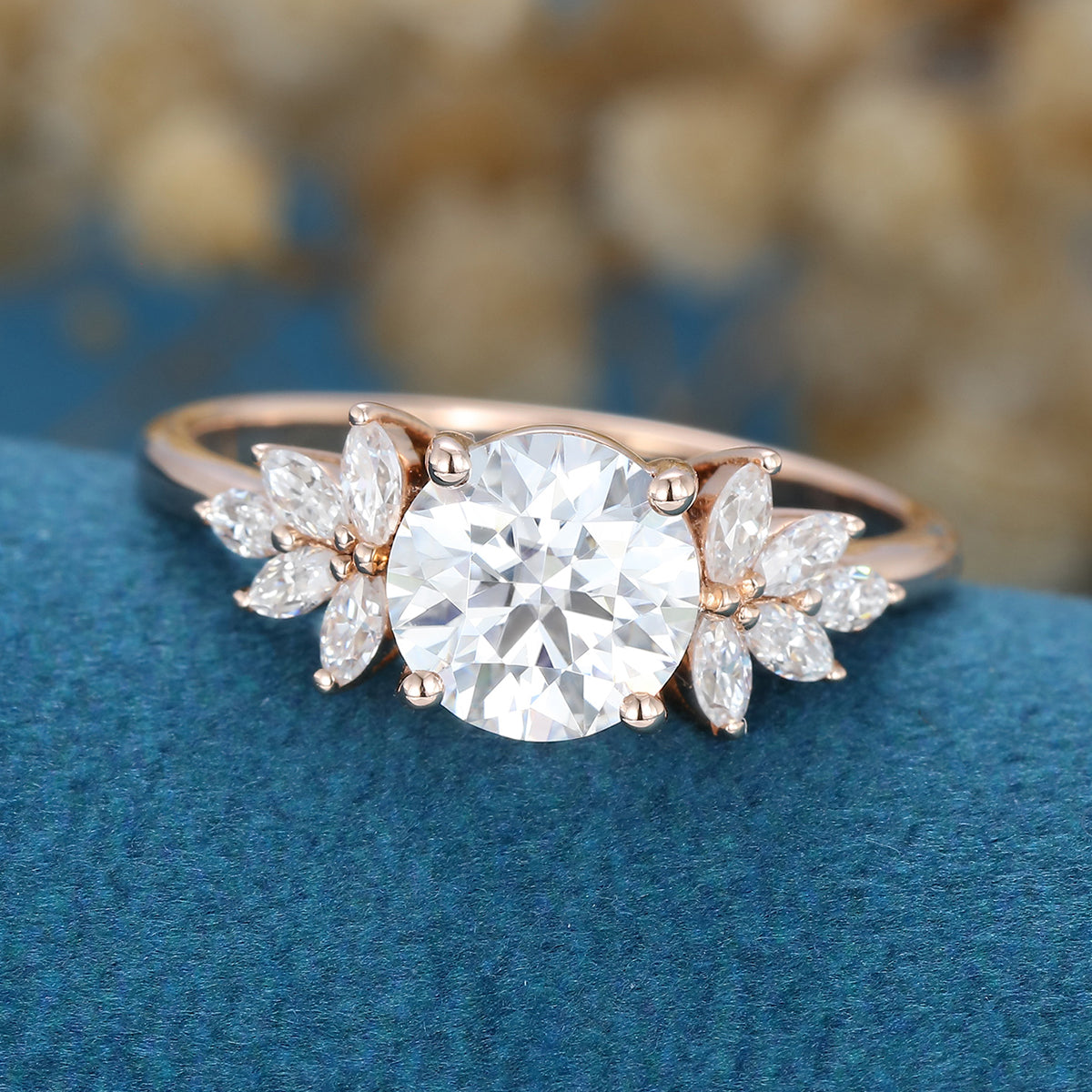 1.1 CT Round Cluster Lab Grown Diamond Engagement Ring