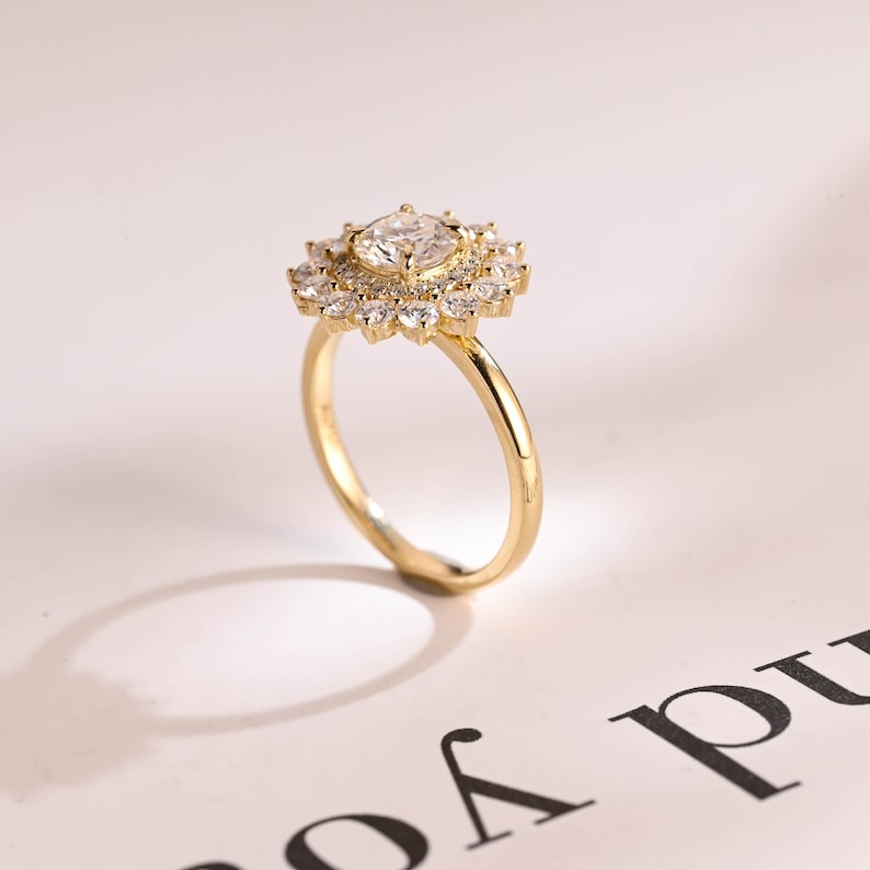 Stunning 0.5 - 1.5 CT Round Moissanite Engagement Ring with Double Halo Design 7