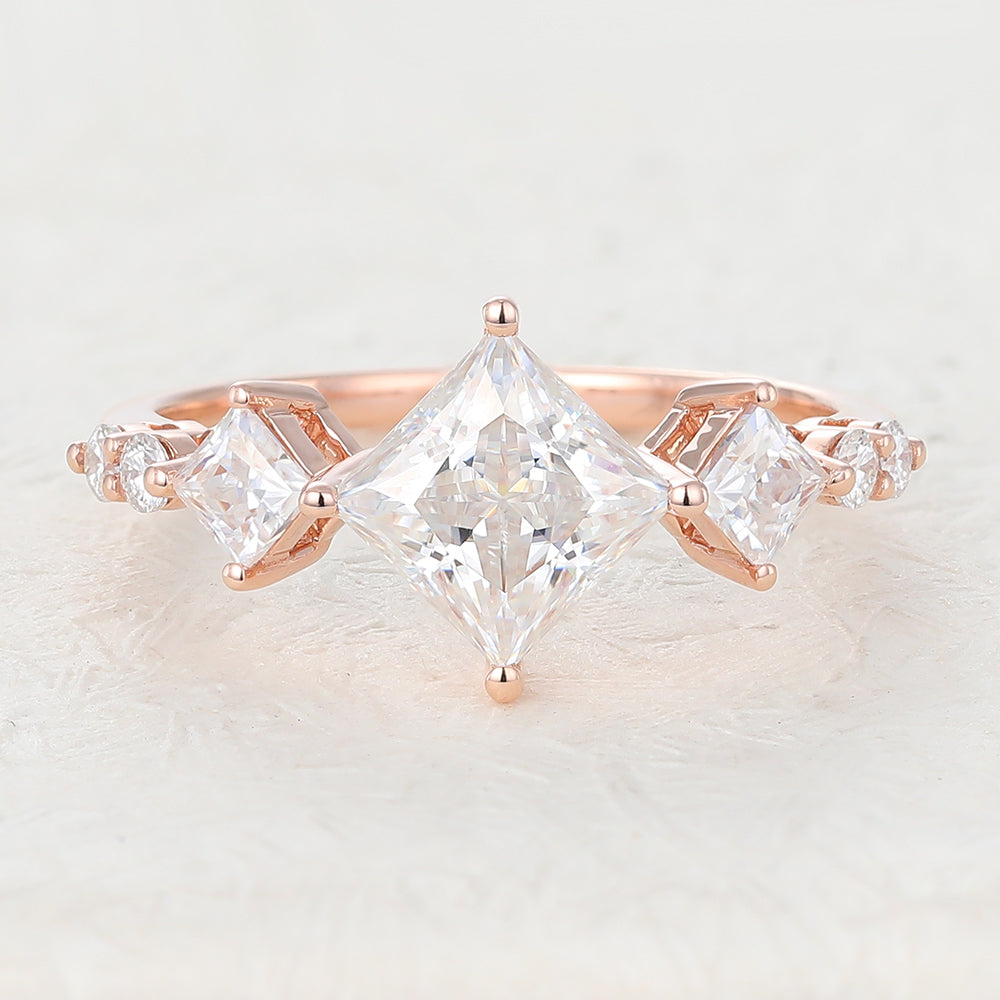 1.35 CT Princess Cluster Moissanite Engagement Ring