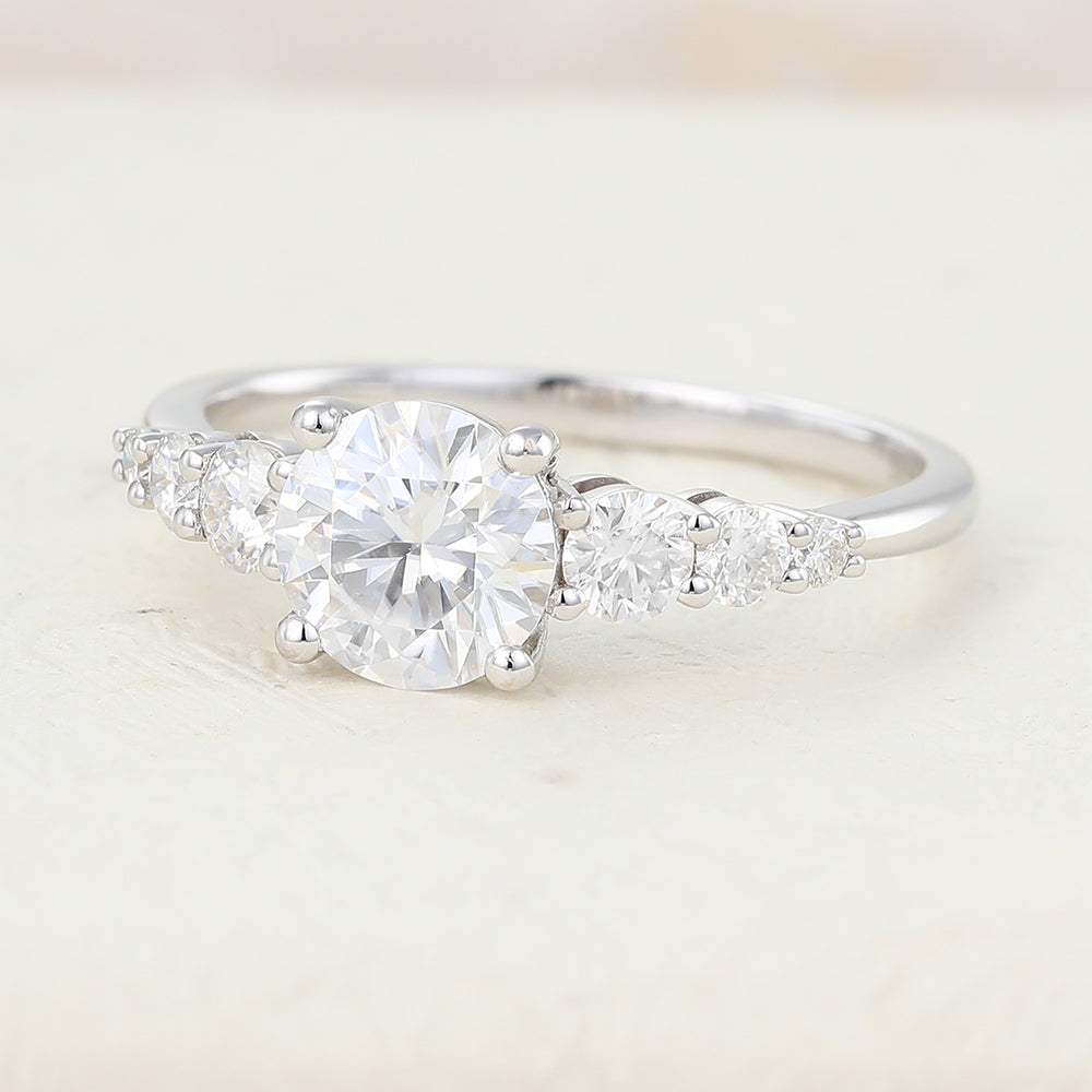0.88 CT Round Pave Moissanite Engagement Ring