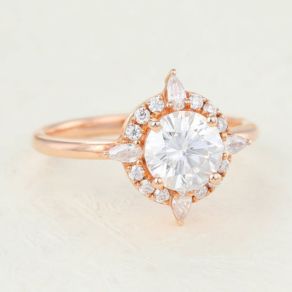 0.88 CT Round Cluster Lab-Grown Diamond Engagement Ring