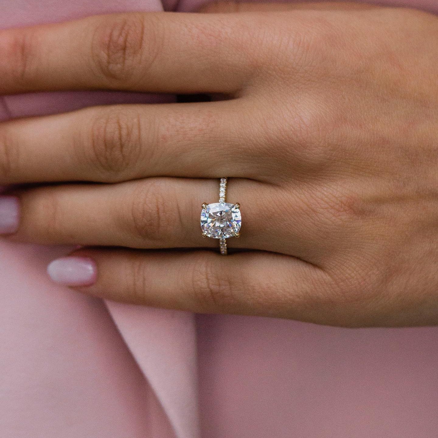 2.8 CT Cushion Pave Lab Grown Diamond Engagement Ring