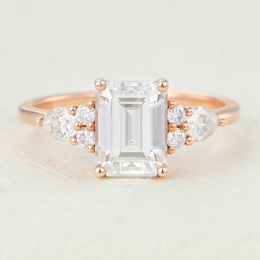 1.6 CT Emerald Cluster Lab-Grown Diamond Engagement Ring